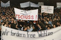 a large group of people holding signs and flags