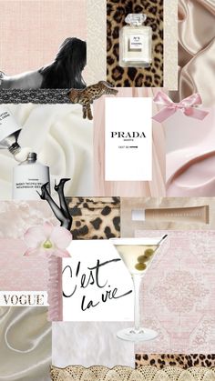 the collage shows different types of clothing and accessories in pink, white and black