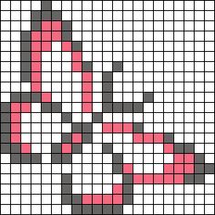 a cross stitch pattern with pink and black squares on it, in the shape of a heart