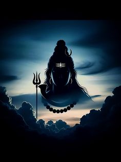 the silhouette of lord ganesha with clouds and sky in the background at night