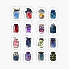 many different colored jars with lids sticker