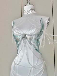 Mermaid Bra Top Grey, Siren Mermaid Accessories, Teal Dress Mermaid, Mermaid Bra Gold, Little Mermaid Cosplay Dress, Mermaid Theme Dresss, Evil Mermaid Dress, Luxury Fitted Cosplay Costume, Mermaid Tops Costume