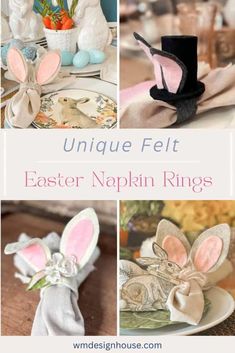 an easter napkin ring with bunny ears on it and the words unique felt easter napkin rings