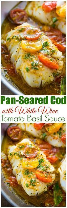 pan - seared fish with tomato basil sauce is shown on the cover of this cookbook