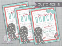 two flyers for a baby shower with bows and polka dots on the front, and an elephant in the back