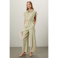 Green linen blend (55% Linen, 44% Lyocell, 1% Elastane). Jumpsuit. Short sleeves. Collared. Front zipper fly with button closure. 17.5" from shoulder to hemline. 26" inseam. 14" rise. Imported. Jumpsuit Short, Rent The Runway, Closet Designs, Effortless Chic, Joes Jeans, Jeans Jumpsuit, Front Zipper, Linen Blend, Short Sleeves