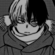 an anime character with black hair and white eyes wearing a scarf around his neck, looking at the camera