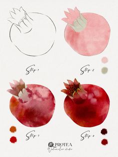 three different types of fruit are shown in this drawing style, and each has an individual's name on it