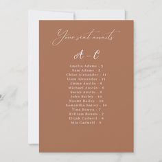 an orange and white wedding program card with the words, your seat stands at 6 o'clock