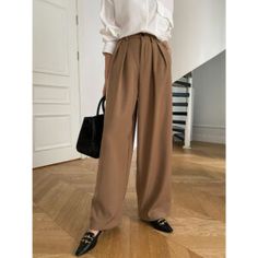 J-017-44 Baggy Pants For Workwear, Baggy High-waisted Office Pants, Brown Baggy Wide Leg Pants For Work, Brown Office Pants With Pockets, Non-stretch Wide-leg Office Pants, Casual Beige Office Pants, High Waist Baggy Office Pants, Office Brown Trousers, Brown Straight Pants For Office