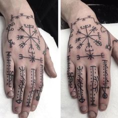 two hands with tattoos on them, one has an arrow and the other has arrows