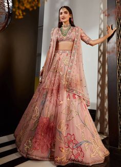 Onion Pink, Ridhi Mehra, Raw Silk Lehenga, Carnation Pink, Minimalist Bride, Embroidered Crop Tops, Net Lehenga