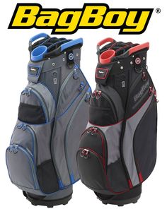 two different types of golf bags with the words bagboy on them and an image of one