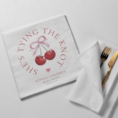 Tying the Knot Chic Modern Cherry Bridal Shower Napkins Cherry Theme Bridal Party, Thrifted Bridal Shower Decor, Cherry On Top Bachelorette, Bridal Shower Theme February, Cherry On Top Bridal Shower Theme, Cherry Bachelorette Party, Cherry Bridal Shower Theme, Tie The Knot Bridal Shower Ideas, Valentines Bridal Shower Ideas