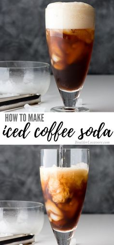 how to make iced coffee soda in glasses with ice cubes and sugar on the rim