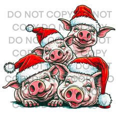 three pigs wearing santa hats and sitting on the ground with their heads in each other's hands