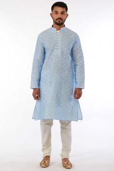 #muslim #eid #dresses 2018 - Blue Jacquard Dupion kurta pajama set - 5140 Pep Guardiola Style, Ramzan Eid, Pakistani Anarkali, Bollywood Sarees Online, Pathani Suit, Men Dresses, Auburn Color