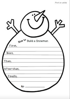 a snowman writing paper with the words how to build a snowman