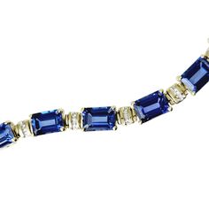 Created Sapphire and 10K Gold Link Bracelet with Diamonds - Estate Jewelry - 7.5" Long Bracelet With Diamonds, Gold Link Bracelet, Baguette Diamonds, Gold Link, Box Clasp, Maker's Mark, Baguette Cut, Baguette Diamond