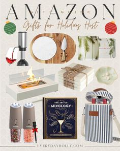 the cover of an amazon gift guide for holiday host, featuring gifts and other items