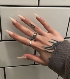 Nail With Piercing, Ethel Cain Nails, Goth Almond Nails, Cat Woman Nails, Talon Nails, Vampire Nails, Witch Nails, Gothic Nails