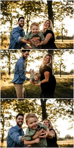 the family is posing for pictures together