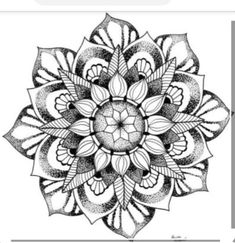 a black and white drawing of a flower with lots of leaves on it's petals