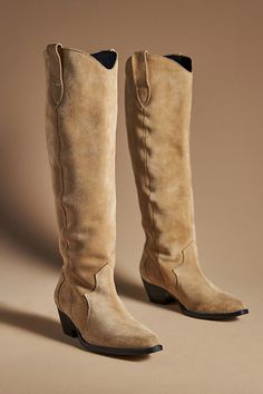 Leather upper, insole Plastic heel Rubber sole Pull-on styling Imported | Western Boots by Anthropologie in Beige, Women's, Size: 37, Leather/Plastic/Rubber Tall Western Boots Outfit, Western Boots Outfit Winter, Western Boots Winter, Boots Outfits Women, Curated Aesthetic, Boots Winter Outfit, Knee High Cowgirl Boots, Western Boot Outfit, Women Western Boots