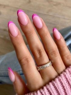 Pink French Tip Nails, Pink Tip Nails, Pink French Tip, Pink French Nails, Ombre Acrylic, Colourful Nails, Ballet Nails, Girly Acrylic