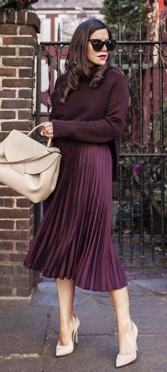 #Winter#WinterOutfits#Fashion2024#SeasonalFashion#WinterTrends#StyleTips#ColdWeatherOutfits#Skirts#Layering#MidiSkirtsIdeas#OutFitIdeas#WinterFashion#WinterOutfitsAesthetic#WinterOutfitsKorean#WinterOutfitsForWomen#ChristmasOutfit Outerwear Over Formal Dress, Plum Outfit Ideas, Classy Sweater Outfits, Fall Outfits With Skirts, Elegant Holiday Outfit, Shabbos Outfit, Burgundy Skirt Outfit, Plum Outfit, Olivia Jeanette