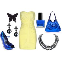 Yellow ruched dress with blue