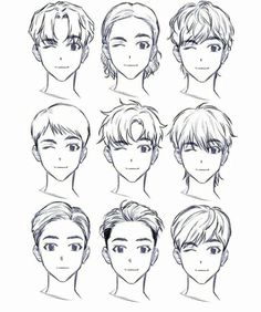 an anime character's head with different hair styles and facial expressions for each face