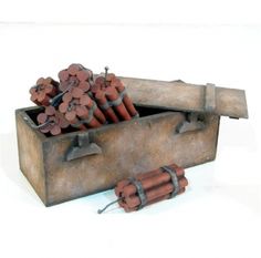 an old wooden box filled with lots of sticks