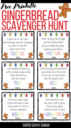 a printable gingerbread scavenger hunt for kids to use in the classroom