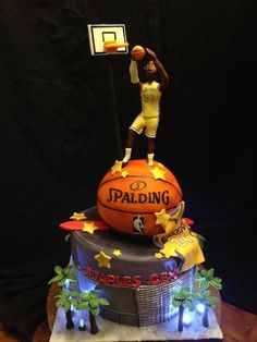 a cake made to look like a basketball player