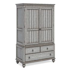 an old wooden armoire with drawers and drawers on it's sides, against a white background