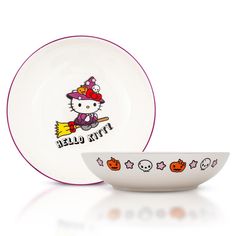 a hello kitty plate and bowl are shown