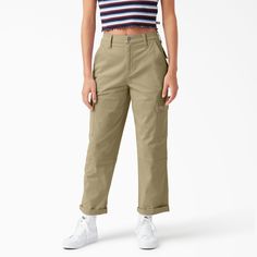 Dickies Women's Cropped Cargo Pants deliver all the utility of a traditional cargo pant paired with perfectly feminine styling. Sturdy with a bit of stretch, nothing is going to stop you from showing up for every adventure. Cropped Cargo Pants, Dickies Women, Dickies Pants, Desert Sand, Lower Leg, Women Cargos, Cargo Pants Women, Cargo Pant, Hem Style