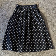 Cute Retro Style Midi Skirt! Black With Khaki Polka Dots. Side Pockets, And Side Zip Closure. 65/35 Cotton/Rayon, Fully Lined. New Condition, Never Worn Yet! Tagged As A S, 26.5" Waist, 28.25" Long. (A5) Style Midi Skirt, Polka Dot Midi Skirt, Midi Skirt Black, 1950s Fashion, Women Skirts Midi, Skirt Black, Black Tan, Black And Tan, Retro Style