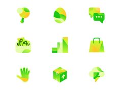 the icons are designed to look like they have different colors and shapes, including green