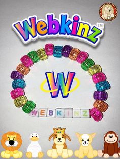 the word webkinz is spelled with animals and letters