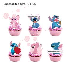 the cupcake toppers are designed to look like stitch - and - stitch characters