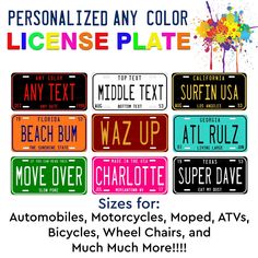 personalized license plates for motorcycles, motorcycles, cars and much more customize any color