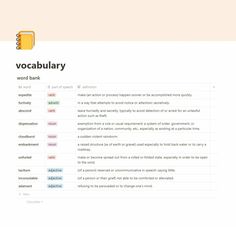 a screenshot of a web page with the words vocabulary on it