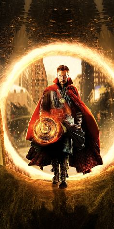 a man in a red cape holding a fire ball