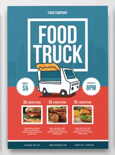 the food truck flyer is ready to be used as an advertisement for any business or event