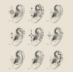 an image of different shapes and sizes of ear piercings