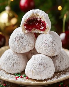 Cherry Almond Cookie Bars, Cherry Snowballs, Almond Snowball Cookies, Cookies With Almonds, Easy Holiday Dessert, Snowballs Recipe, Holiday Treats Recipes, Snowball Cookie Recipe, Holiday Baking List