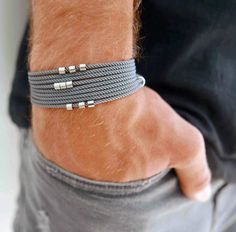 "Men's Bracelet - Men's Wrap Bracelet - Men's Vegan Bracelet - Men's Jewelry - Men's Gift - Boyfriend Gift - Husband Gift - Gift For Dad Looking for a gift for your man? You've found the perfect item for this!  A bracelet full masculine style. The simple and beautiful bracelet features fabric band which wrap 3 times on hand and set with stainless steel beads. Available in black, gray and beige. The layers give the bracelet a rich and flattering look. Will fit perfectly with another metal bracele Mens Accessories Necklace, Cross Pendant Men, Mens Accessories Vintage, Mens Accessories Bracelet, Mens Cuff Bracelets, Mens Chain Bracelet, Mens Cross Necklace, Mens Gold Bracelets, Bracelet Men