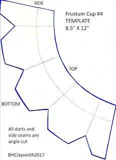 the bottom half of an origami cup with measurements for each side and top